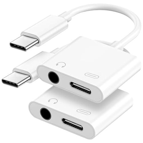 USB C to 3.5mm Headphone and Charger Adapter, 2-Pack Type C to Aux Jack Dongle Cable Cord with PD Fast Charging for iPhone 15/16/17 Pro/Max/Plus, iPad, Samsung Galaxy S22/S23/S24 Ultra (White) - color: White, size: 2 Pack