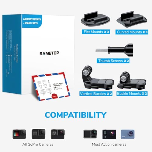 Helmet Sticky Mounts Adhesive Buckle Mount Accessories for GoPro | Screw Kit, for Go Pro Hero 13 12 11 10 Max 9 8 7 6 5 Session Mission DJI Osmo Insta360 AKASO Action Cameras, 12 in 1