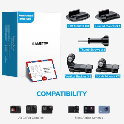 Helmet Sticky Mounts Adhesive Buckle Mount Accessories for GoPro | Screw Kit, for Go Pro Hero 13 12 11 10 Max 9 8 7 6 5 Session Mission DJI Osmo Insta360 AKASO Action Cameras, 12 in 1