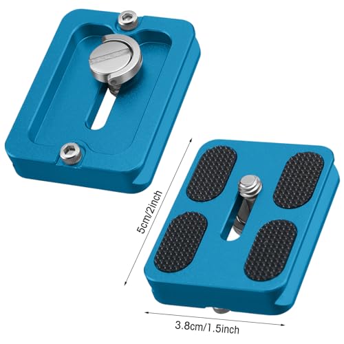 Frienda 2 Pieces Metal Quick Release Plate with 1/4''-20 Camera Screw Tripod Mount Plate Fits Standard for DSLR Camera Tripod Ball Head(Blue,Pu50) - color: Blue, style: PU50