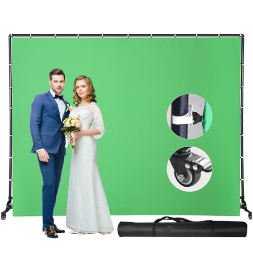 7ftx10ft Movable Green Background Stand with Pulley, for Studio Video Shooting, Keying, Special Effects Production, Stage Background, Portrait Shooting, Live Streaming, Party Setting