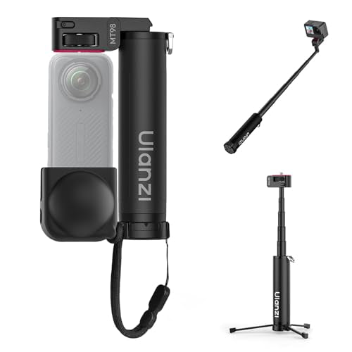 ULANZI MT98 2-in-1 Selfie Stick & Tripod for Action Camera, 1/4'' Mount & Adjustable 180°, 5 Section Extended to 57cm, Load Capacity ≤ 500g, Compatible for Insta360 X5/X4/X3/ONE X2/GO 3s/DJI Osmo 360