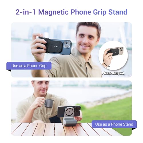 KIWIFOTOS Magsafe Phone Grip with Remote for MagSafe iPhone 17 16 Pro Max | Magnetic snap-on grip, BT remote. 1/4" thread for tripod(NOT Included). for iPhone 17 Pro MagSafe travel Vlog Video Shooting - color: Magsafe Phone Grip-Black