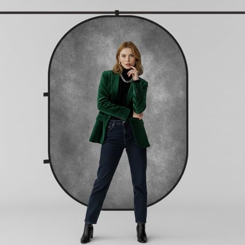 Kate Collapsible Backdrop for Photography Flower Blue and Black Portable Photo Backdrops Pop Up Background for Portrait, Live Streaming, 5x6.5ft