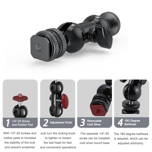Mini Magic Arm Multi-Function Double Ball Head with 1/4" Screw and Cold Shoe Mount - for DSLR Cameras, Camcorders, LED Video Light, Camera Cage, Monitor, Microphone, Load up to 4.4lb/2kg