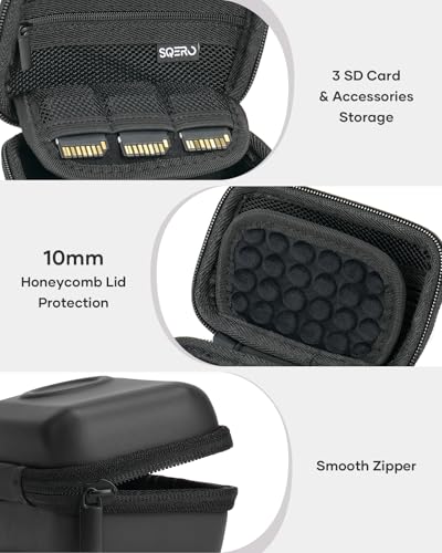 SQERO Digital Camera Case for KODAK PIXPRO FZ45 FZ55 & CAMKORY 1080P - Compact Travel Bag with 3 SD Card Slots, Small Lightweight Pouch, Cute Gifts for Adults Kids - color: black