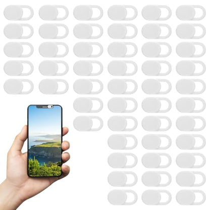 50 Pcs White Webcam Cover Slide, 0.023 Inch Ultra-Thin Universal Camera Privacy Cover White Camera Covers Slide for Phone Laptop Computer
