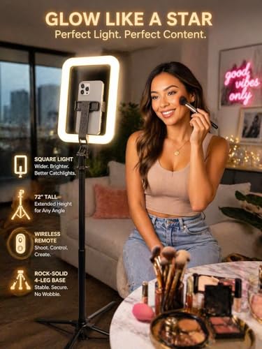 M MYBAT PRO Selfie Ring Light with 72" Tripod Stand - Extendable Selfie Stick with Light for Phone, Live Streaming, Makeup, Travel, Gaming, Video, Includes Phone Holder& USB-C Powered