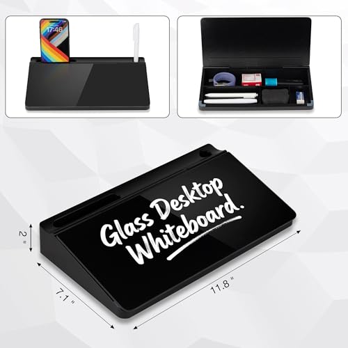 Small Glass Desktop Whiteboard 11.8×7”, Dry Erase Note Memo Board, Desk Organizer with Storage for Desk, Home, Study, Office, Black - color: Black Small Basic
