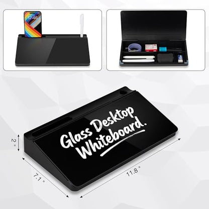 Small Glass Desktop Whiteboard 11.8×7”, Dry Erase Note Memo Board, Desk Organizer with Storage for Desk, Home, Study, Office, Black - color: Black Small Basic