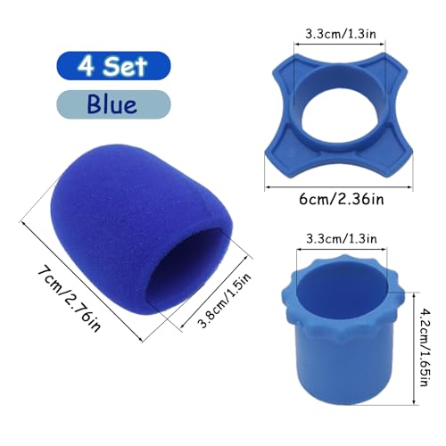 4 Set Blue Wireless Handheld Microphone Protection Kit - Shakeproof Anti-Rolling Silicone Ring, Bottom Rod Sleeve Holder, Windscreen Foam Cover for KTV Mic Device - color: Blue