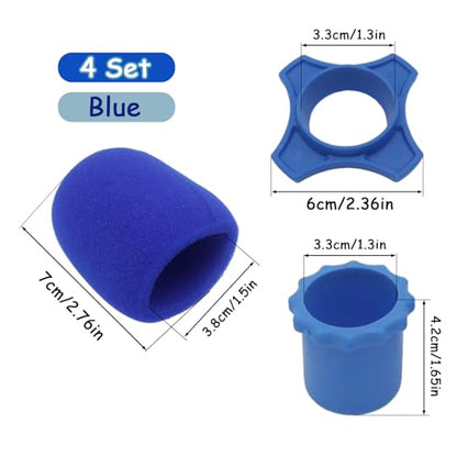 4 Set Blue Wireless Handheld Microphone Protection Kit - Shakeproof Anti-Rolling Silicone Ring, Bottom Rod Sleeve Holder, Windscreen Foam Cover for KTV Mic Device - color: Blue