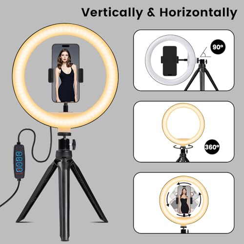 Selfie Ring Light 12" with Tripod Stand and Phone Holder, LED Ring Light for Desk with 3 Light Modes & 11 Brightness Level for Selfie, YouTube, Makeup, Live Streaming, TIKTOK - size: 12-inch
