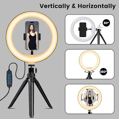 Selfie Ring Light 12" with Tripod Stand and Phone Holder, LED Ring Light for Desk with 3 Light Modes & 11 Brightness Level for Selfie, YouTube, Makeup, Live Streaming, TIKTOK - size: 12-inch