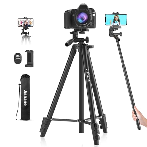 71" Camera Tripod, Versatile Cell Phone Tripod with Wireless Remote Phone Holder and Carry Bag, Lightweight Portable Camera Tripod Stand Compatible with Smartphone Cameras, Max Load 6.6 lbs