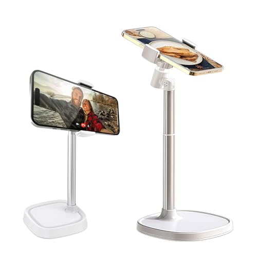 Phone Stand for Desk, Angle Height Adjustable Phone Holder for Desk, Universal iPhone Holder, Retractable Cell Phone Stand Recording - color: White