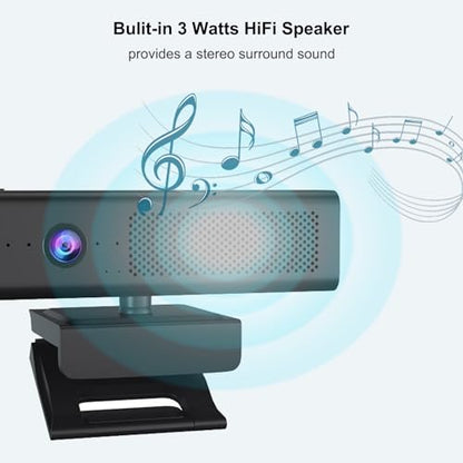 Full 1080P HD 3-in-1 Webcam: Camera and Speaker for Desktop Computer with Built-in 4 Microphones, External USB Web Cam with Magnetic Privacy Cover and Mute for Laptop, Streaming, Conference