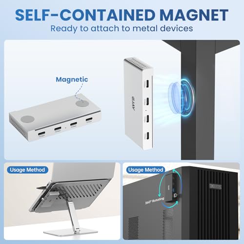 EJAY Magnetic USB C Hub 10Gbps, 4 Port USB 3.2 Gen2 Desktop USB Hub with 47in Long Data Cable, Desk Mount USB C Hub Magnetic to Attach to Desk/PC Case, Powered USB Data Hub for PC, Mac, Silver - color: Silver
