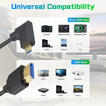 Duttek 8K Micro HDMI to HDMI Coiled Cable 8K@60Hz, 48Gbps, Right Angle HDMI to Micro HDMI 2.1 Cable for Camera, GoPro Hero, Raspberry Pi 5 4 1FT-3FT - style: Right Angle Micro HDMI Male to HDMI Male