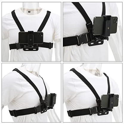 Qiilu Chest Harness Phone, Mobile Phone Chest Mount Adjustable Cellphone Selfie Chest Mount Harness Strap Holder with Cell Phone Clip Holder Compatible with Most Smartphones