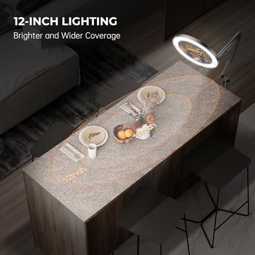 12" Ring Light with Stand Tripod for iPhone, Overhead Phone Camera Mount, Adjustable 72" Height Tripod Holder Floor, Phone Stand for Video Recording Filming Streaming Cooking TikTok YouTube, CRI >95 - size: 12 inches