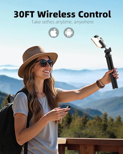 Phone Tripod, Upgraded Mini Flexible Tripod for iPhone with Wireless Remote, Portable Camera Tripod for Video Recording Vlogging Selfie, Compatible with iPhone Android Cameras