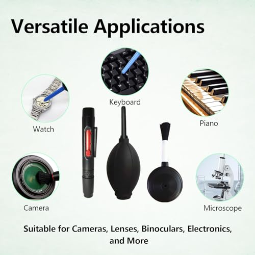 3Pcs Camera Lens Cleaning Kit Including Camera Cleaning Pen Brush Air Blaster Blower and Lens Brush Blower Brush Dust Cleaner for SLR Camera Telescope Magnifying Glass Photography
