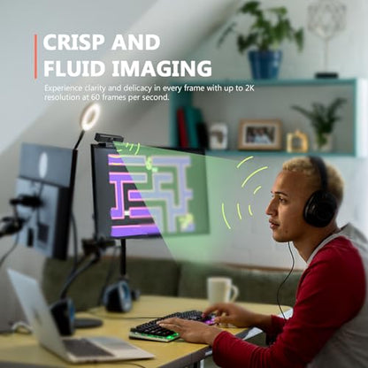 COOLPO Desk Mate - Hybrid HDR Streaming Webcam with AutoFocus & Tracking, HD 1080p Noise Reduction, Software Control for Google Gemini