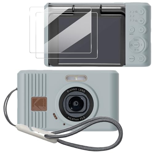 Case for Kodak PIXPRO C1 accessories,Soft Silicone Protective Case,Comes with 2 Screen Protectors and 1 Wrist Strap - Grey - color: Grey