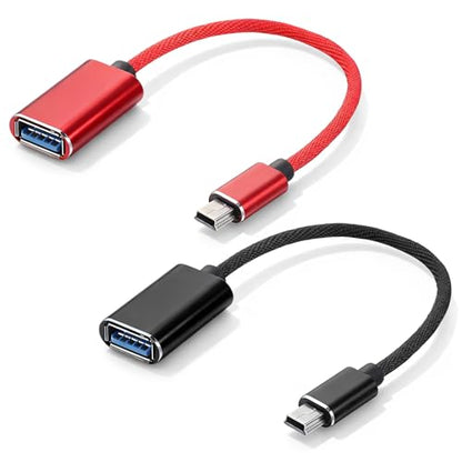 2 Pcs Mini USB OTG Cable Adapter for Digital Cameras USB A Female to Mini USBs B 5-pin Male Converter Connector Braided Cable Connector for Data Transfer (Black and Red)