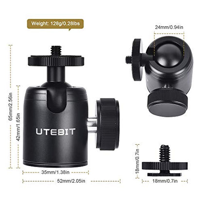 UTEBIT 2 Pack Universal 1/4" Swivel Mini Ball Head Screw Tripod Mount | 360° Rotating Mount Base Adapter 1/4" Camera Hot Shoe Mount for DSLR Cameras Vive Tripods Monopods Camcorder Light Stand - size: 24MM BALL-2PACK