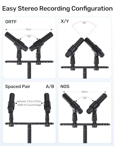 Desktop Stereo Array Spacing Mic Stand with Weighted Base & Adjustable Positioning Bar – Dual Microphone Mount Holder for XY/ORTF Recording, Ideal for Podcasting, Studio and Tabletop Use - size: Mic Bar with Stand