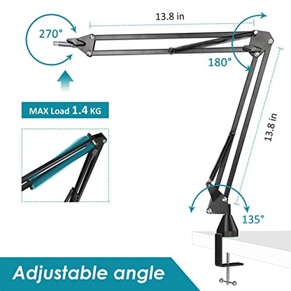 YOUSHARES Wall Mount QuadCast Boom Arm Stand with Mic Windscreen and Table Mount Clamp, Mic Stands and Holders Compatible with HyperX QuadCast S Microphone - color: Stand with wall clamp and table clamp