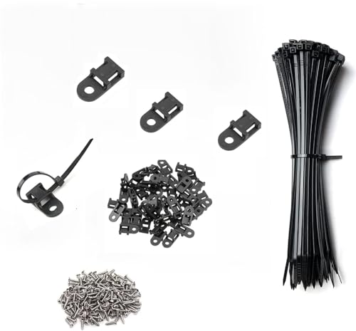 Black Cable Zip Tie Mounts Kit - 100 Pcs Saddle Type Mounts Base With 100 6" Nylon Cable Ties And 100 Tapping Screws - size: 6 Inch