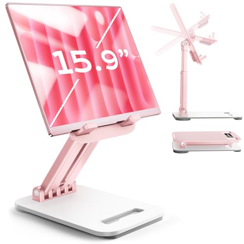 LISEN Tablet Stand for iPad Stand Holder Desk, Foldable eBook Readers Desk Accessories Fits Kindle 4-15.9" Pink - color: Pink