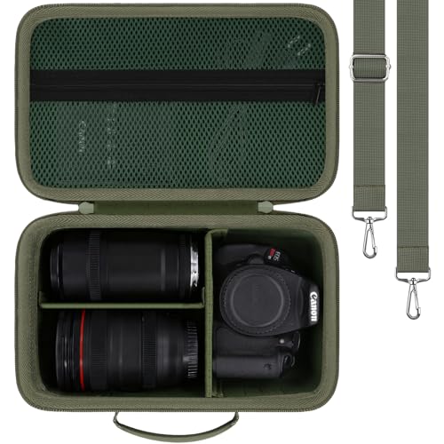 khanka Camera Case for Canon EOS Rebel R6 V/T7/T100/T6/R50/R100/R5/R7/R8/R6 Mark II/SL3 DSLR Camera,Travel Carrying Case for Canon EOS Rebel Camera and 18-55mm/18-45mm Lens(Military Green Case) - color: Military Green