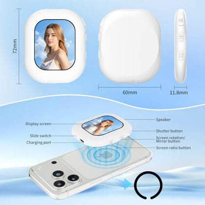 Magnetic Selfie Monitor Screen for Phone - 1080P Portable Wireless Phone Vlog Camera Monitor with Back Screen, Compatible with iPhone Android Phones, Ideal for Content Creators, Streaming (White)