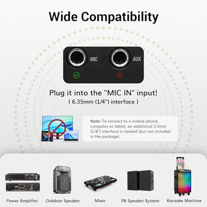 TONOR UHF Wireless Microphone System with Headset Lavalier Lapel Mic, Bodypack Transmitter, Rechargeable Receiver, 15 Channels 60 m/200ft Range 1/4" Output for Recording, 1 Bodypack Mic