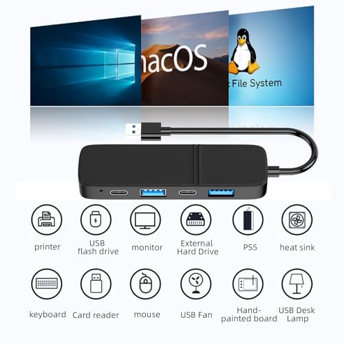 USB to HDMI Adapter, Eanetf Dual USB C USB A 3.0 Hub: 5 Ports with 2* USB-C and 2* USB-A and 1* HDMI Extend for TV,DVD Player,Projector,Monitor,Laptop,PS4,Flash Drive, HDD,Xbox, Printer etc - 5 in 1
