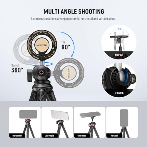 NEEWER Magnetic Flexible Phone Tripod Compatible with Magsafe iPhone 15 Pro Max 14 Series Android, Mini Vlog Cellphone Tripod Stand with Ball Head for Stroller Bike Motorcycle Tube Round Objects, TP33 - style: TP33