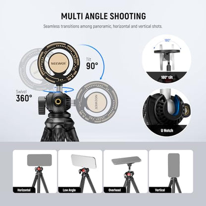 NEEWER Magnetic Flexible Phone Tripod Compatible with Magsafe iPhone 15 Pro Max 14 Series Android, Mini Vlog Cellphone Tripod Stand with Ball Head for Stroller Bike Motorcycle Tube Round Objects, TP33 - style: TP33
