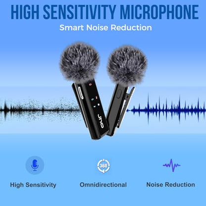 JHO Mini Microphone for iPhone & Android,16H Battery, Noise Cancelling Lavalier Microphone, Clip On Lapel Mic Pro for Content Creators Vlogging/YouTube/Tiktok/Streaming/Interview/Video Recording