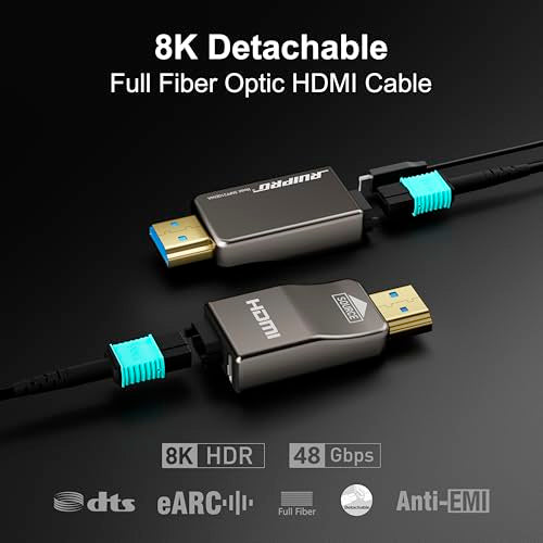 RUIPRO 8K Detachable Full Fiber Optic Armored DisplayPort Cable 1.4, 660FT, 32.4 Gbps, Supports 8K@60Hz, 4K@144Hz, HDR, HDCP 2.2, FreeSync & G-Sync, Compatible with RTX 4090/3090 Ti/RX 7900 XTX - size: 660FT