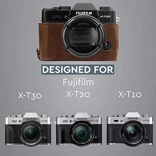 MegaGear Ever Ready Leather Camera Half Case and Strap Compatible with Fujifilm X-T30, X-T20, X-T10 - color: Dark Brown