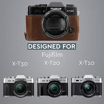 MegaGear Ever Ready Leather Camera Half Case and Strap Compatible with Fujifilm X-T30, X-T20, X-T10 - color: Dark Brown