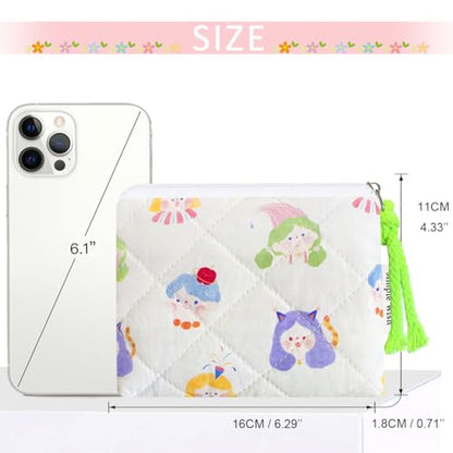 Cotton Quilted Floral Coin Purse Digital Camera Pouch with Cute Prints Zipper for Women Girls (GIRLS) - color: GIRLS