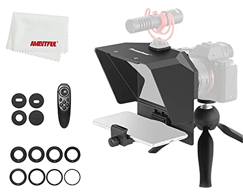 AMBITFUL 7.5'' Mini Teleprompter W/Desktop Tripod for Smartphone & DSLR | with Remote & APP Control,49-77mm Camera Adapter Rings,Idea for Live Streaming/YouTube/Tiktok/Video Recording