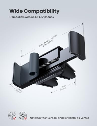 Lamicall Car Cell Phone Mount, Air Vent Clip Holder, Universal Stand Hands Free Cradle Compatible with Phone 12 Mini 11 Pro Xs Xs Max Xr X 8 7 6 6s Plus SE and Other 4.7-6.5'' Smartphones - Gray - color: NEW Upgraded - Gray