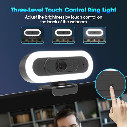 ToLuLu Streaming Webcam 2K 50FPS Web Cam, LED RGB Webcam with Microphone and Light, Autofocus Computer Camera with Cover and Tripod, Plug-Play USB Web cam for PC Desktop/MacBook Gaming Video Calling - style: 2K Autofocus RGB Ring Light webcam