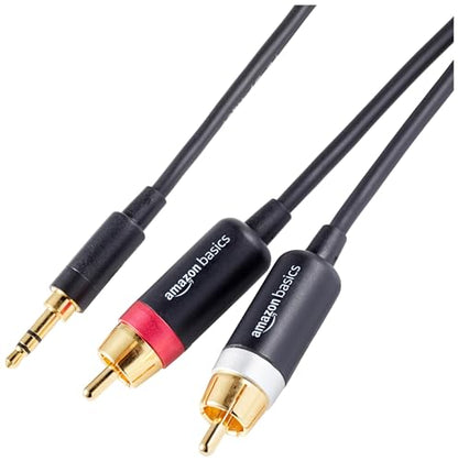 Amazon Basics 3.5mm Stereo Aux to 2 RCA Audio Cable Adapter for Sound, Connecting Amplifiers, Speakers, Smartphone, Tablet with Gold-Plated Plugs, 4 Feet/1.2 m, Black - size: 4 Feet